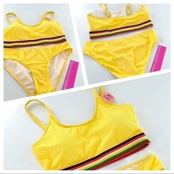 Bobbie Brooks Yellow Beach Pool Removeable Pads Adjustable Straps Bikini Set L - Picture 1 of 12